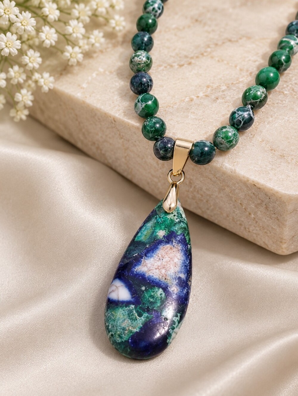 Azurite Malachite Stone Pendant Natural Stone Choker Necklace